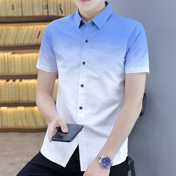 

men's casual shirts short sleeve shirt 2021 spring and summer business leisure korean floral plaid work clothes, White;black