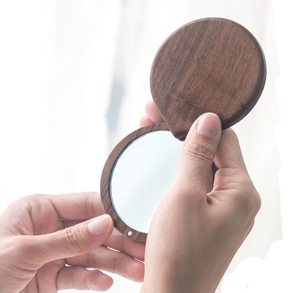 

mirrors amgoth wood portable makeup mirror small make up folded-side vanity hand pocket purse travel bag girls personal