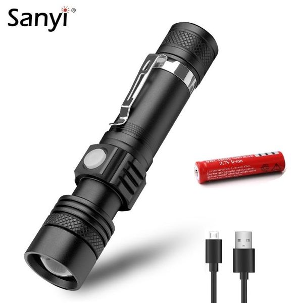

sanyi 3 mode xml t6 led tactical zoomable focus torch usb rechargeable 18650 work light portable lantern camping lamp flashlights torches
