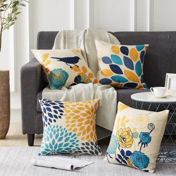 

45x45cm pillowcase flower bird leaves print household cushion covers square pillow accessories home decoration case