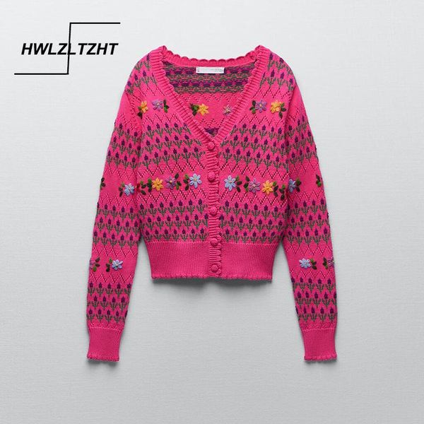

women's knits & tees hwlzltzht women 2021 fashion floral embroidery knitted cardigan sweater vintage v neck long sleeve female outerwea, White