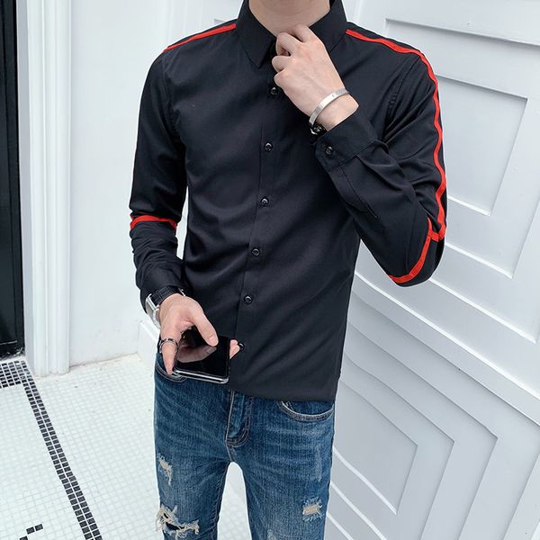 

t shirts black/white spring 2021 long sleeve men's simple clothes streetwear fine casual fit night club tuxedo mdby, White;black