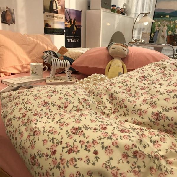 

bedding sets vintage french pastoral floral set kid teen adult,cotton twin full  home textile bed sheet pillow case quilt cover