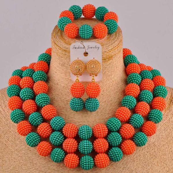

earrings & necklace army green and orange costume african set nigerian wedding jewelry for women fzz107, Silver