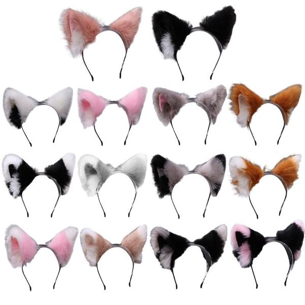 

hair clips & barrettes women realistic long furry animal cat ears headband lolita kawaii anime hoop halloween cosplay party headpiece, Golden;silver