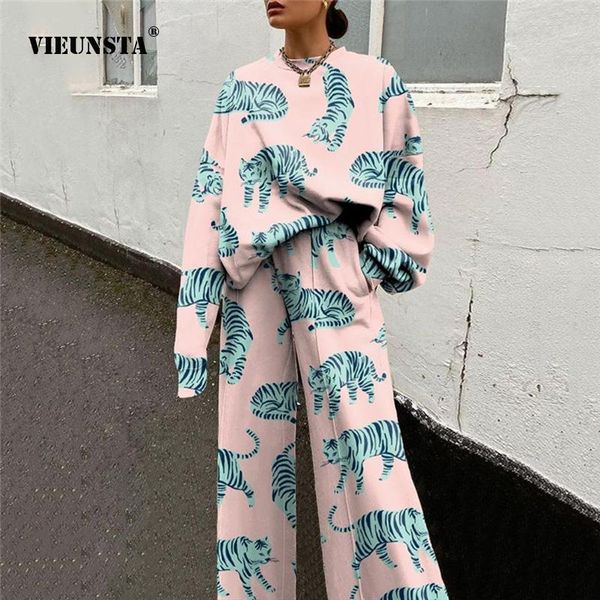

women's two piece pants 2021 fashion abstract print women tracksuit set casual o neck sweatshirt and long female spring outfits 3xl, White