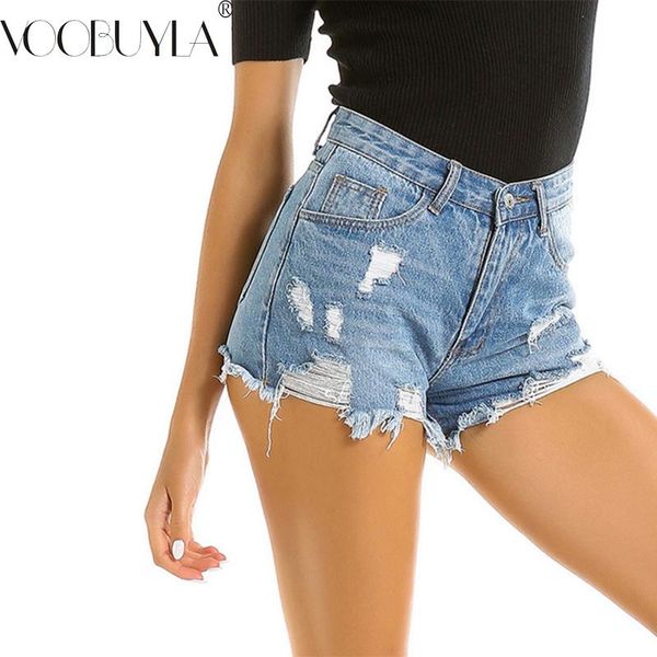 

voobuyla 2021 party plus size high waisted hole denim shorts streetwear cotton casual straight ultrashort women's, White;black