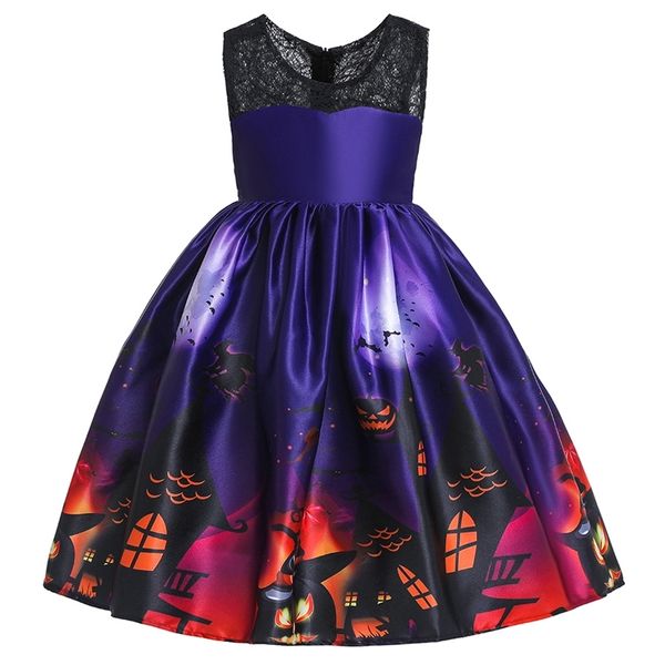 Chegada elegante Allove Halloween Print Festa Dress Kids Girl Vestidos 210528