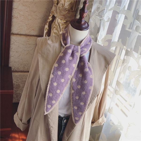 

tca korean cravat double layer knitting wool polka dot women's spring autumn winter leaf ties wool scarf decoration scarf, Black;gray