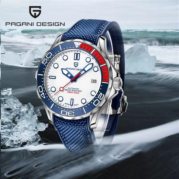 

wristwatches pagani design original brand silicone men's automatic watches 007 commander men mechanical wristwatch japan nh35a, Slivery;brown