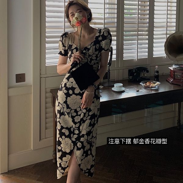 

luxury casual dresses 2021 women's fashion dign sense improved cheongsam french temperament drs summer thin women, Black;gray