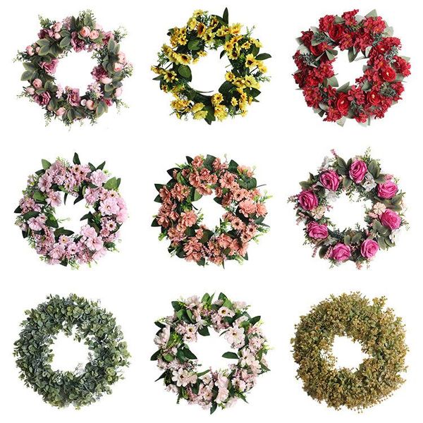 

decorative flowers & wreaths rose daisy sunflower simulated garland rattan ring decoration pography props wedding wreath flower home door