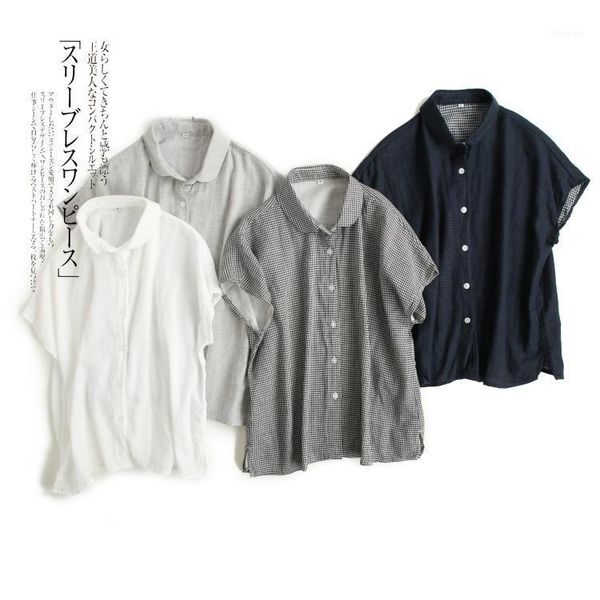 

women's blouses & shirts summer women casual loose all-match basic japan style comfortable breathable thin water washed double layer co, White