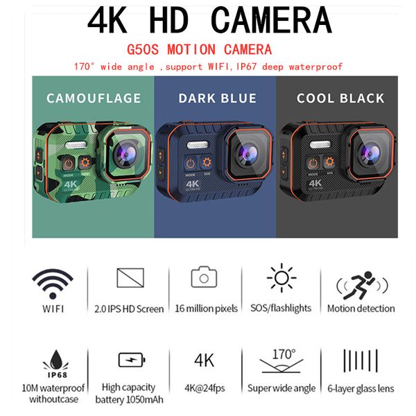 Новое поступление! Ultra HD 4K Action Camera 10M водонепроницаемый 2,0 'Экран 1080p Sport Camera Go Extreme Pro Cam Drive Recorder Tachograp 210319
