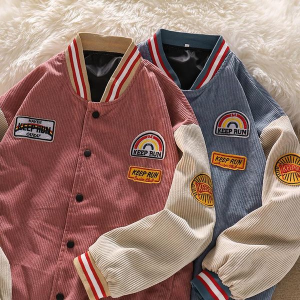 

women's jackets harajuku corduroy jacket women contrasting color stitching oversized baseball uniform patchwork basic coat outerwear, Black;brown