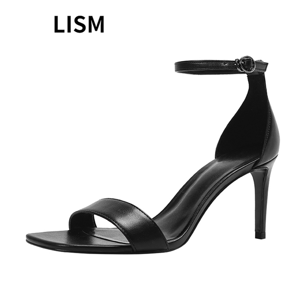 

2021withered new england fashion color contrast high heel peep toe stiletto party sandals women shoes woman shoes women sandals, Black