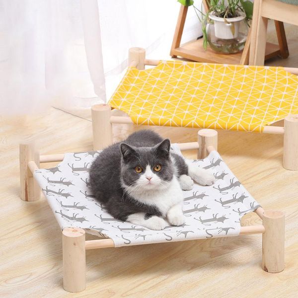 

cat beds & furniture elevated bed house hammocks wood canvas lounge small cats dogs durable removable pet supplies