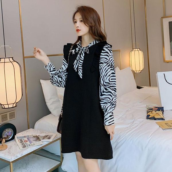 

maternity dresses pregnant woman core-spun yarn lactation sweater fashion stripe sleeve patchwork knitted nursing dress breastfeeding work c, White