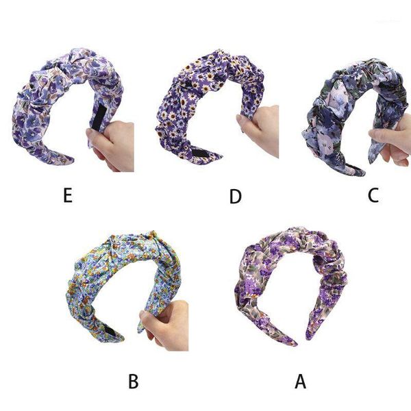 

women girls wrinkled wide hair hoop sweet purple lavender flroal print bandana1