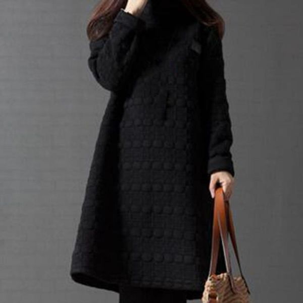 

casual dresses great stand collar loose hem lady dress autumn, Black;gray