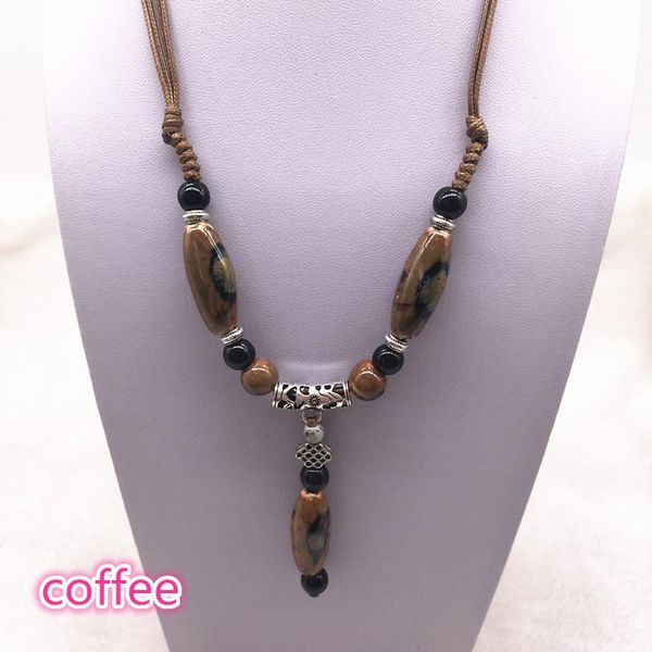 

fashion ethnic jewelry traditional handmade ornaments weave wax rope ceramics necklace beads pendant long #10 necklaces, Silver