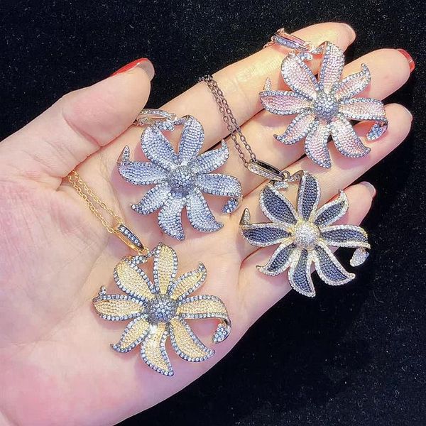 

pendant necklaces 3pcs zyz-n0119 mix color copper cubic zirconia flower women's fashion jewelry cz colar, Silver