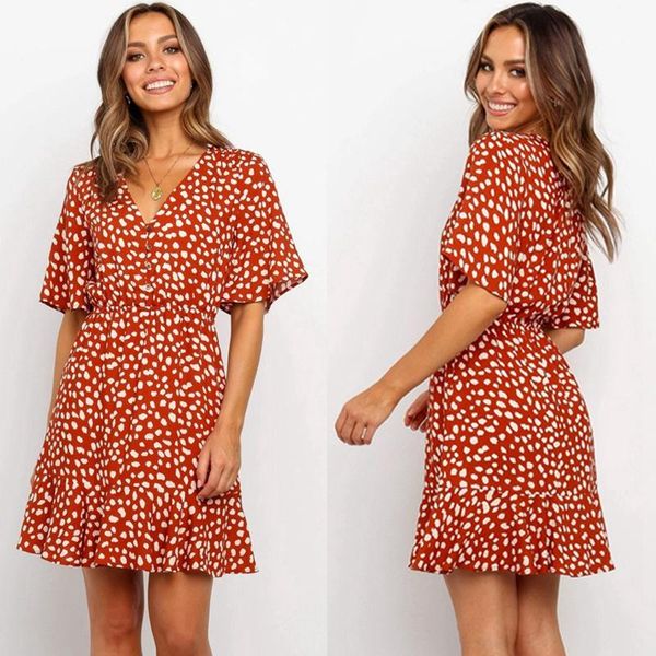 

casual dresses women summer mini dress flare sleeve v-neck sundress ladies high waist ruffled boho party beach, Black;gray