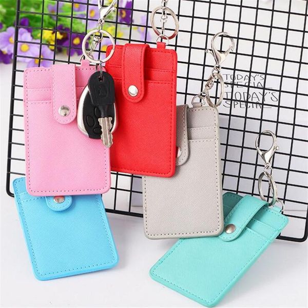 

card holders 6 color id holder portable bus cards cover case office work keychain keyring tool 3 slots wallet bag, Brown;gray