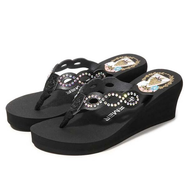 

summer fashion flip flops slope with platform creative slippers female resort beach sandals and women xx106 210625, Black
