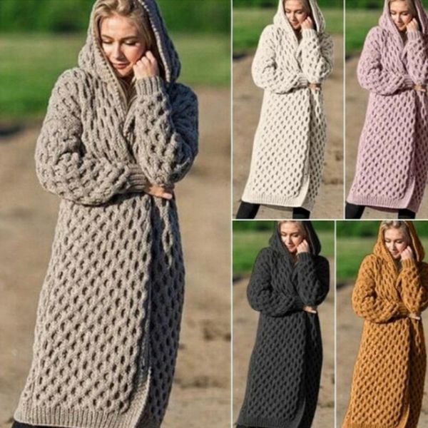 

women's knits & tees autumn winter fashion women long sleeve hooded sweaters length plus casual knitted cardigans 2021 stylish knitwear, White
