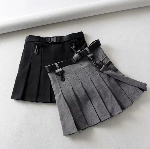 

skirts women harajuku short casual sashes fashion pleated punk mini, Black