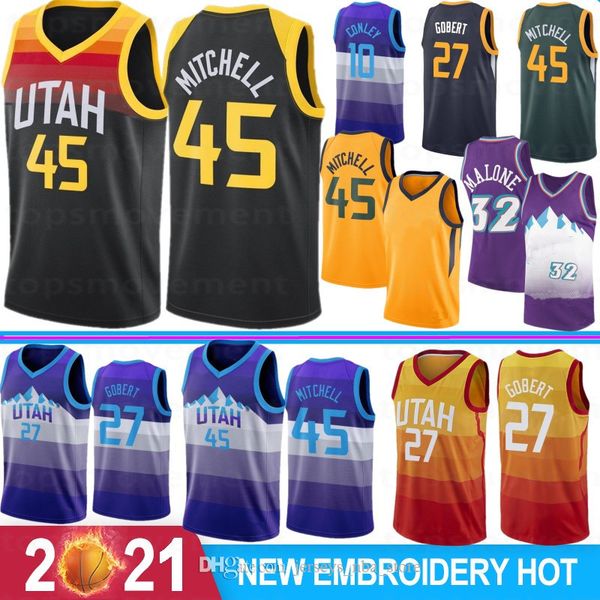 

donovan 45 mitchell ncaa college basketball jerseys mike 10 conley rudy 27 gobert karl 32 malone john 12 stockton stock s-xxl, Black;red