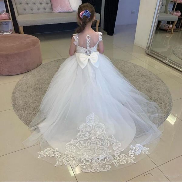 

girl's dresses white ivory sheer back flower girl with bow lace appliqued pageant birthday party princess wedding formal occasion, Red;yellow