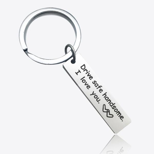

keychains trendy couple titanium key chains engraved drive safe handsome i love you keyring women boyfriend men jewelry drop, Silver