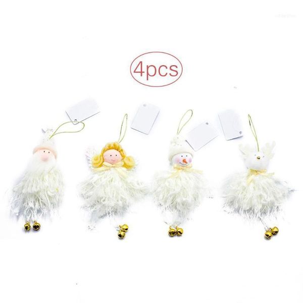 

christmas decorations 4pcs cute home decoration supplies plush toy doll white angel old pendant with small bells festival decorations1