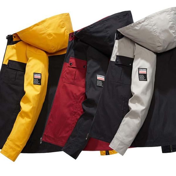 

men's autumn polyester 2020 gray red yellow jacket contrast color new fashion trendy korean coat jacket for men high quality, Black;brown