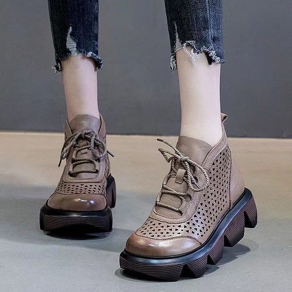 

100% cow hide womens luxury ankle boots women chelsea chunky boots female platform shoes ladies luxury brand boots, Black