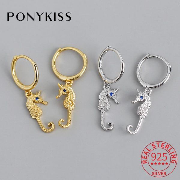 

romantic 925 sterling silver hippocampus zircon minimlist hoop earrings for women party fine jewelry accessory gift & huggie, Golden;silver