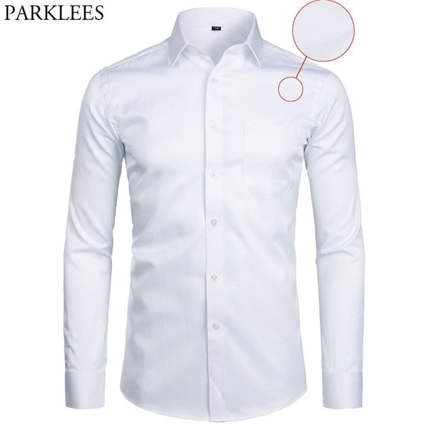 Weißes Business-Kleid-Hemd Männer Mode Slim Fit Langarm Soild Casual S Herren Arbeitsbüro Tragen mit Tasche S-8XL 210721