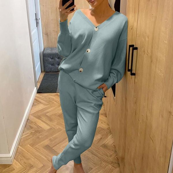 

knitted sweater sets autumn women's suits casual knit female track suit v-neck sweaters long pants elegant ladies streetwear set tracks, Gray