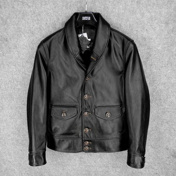 

men's leather & faux cossack .brand horsehide coat,man 100% genuine jackets,fashion slim japan style jacket,, Black