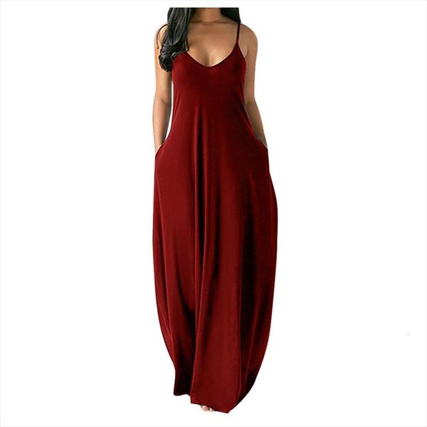 

40 plus size summer women dress solid sleeveless maxi o neck pockets robe camisole long oversized femme, Black;gray