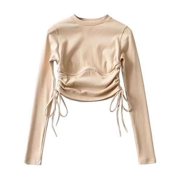 

women's polos glamorous jewelÂ neck polyester longÂ sleeve crop length tees dlsy381, White
