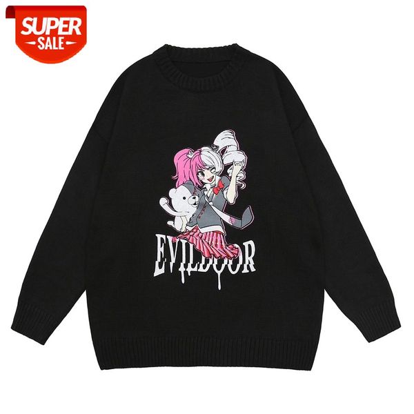 

anime cartoon girl print knitted sweater men streetwear cotton harajuku jumper oversize winter casual knittwear pullover #xd8f, White;black