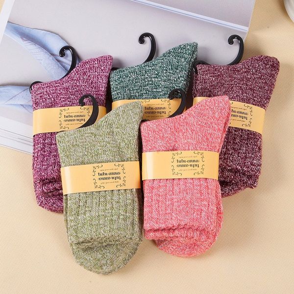 

1 pair solid women socks classic simple winter wool thick warm breathable elastic force fashion casual mid for female, Black;white