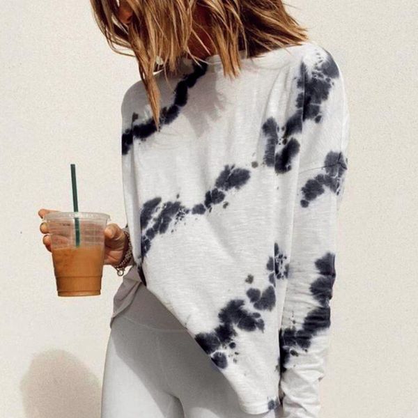 

women's t-shirt o-neck black tie-dye long sleeve shirts fashion summer comfortable female loose 1qc0, White