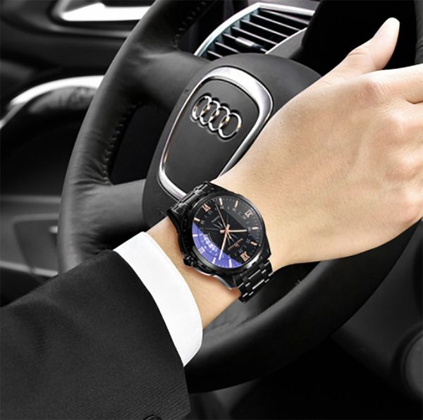 

k-8026 business casual men's quartz watch 30m waterproof steel band numerals calendar luminous 24 hours indication male wristwatch, Slivery;golden