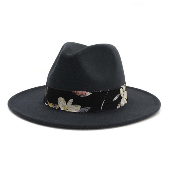 

stingy brim hats women and men fedora hat with flower belt wide panama jazz size 56-58cm, Blue;gray