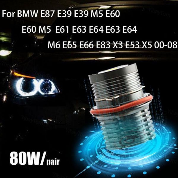 

car headlights 2pcs bright error 80w led angel eyes marker lights bulbs for e87 e39 m5 e60 e61 e63 e64 m6 e65 e66 e83 x3 e53 x5 00-