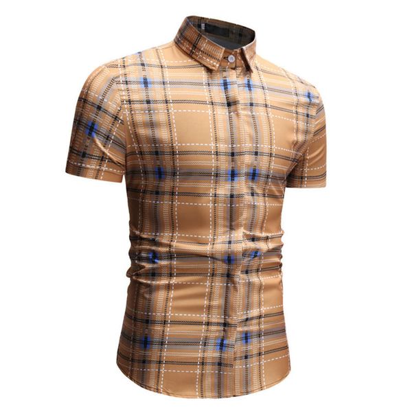 

shirtsmen's plaid casual short sleeve fashion slim lapel men's shirt, White;black